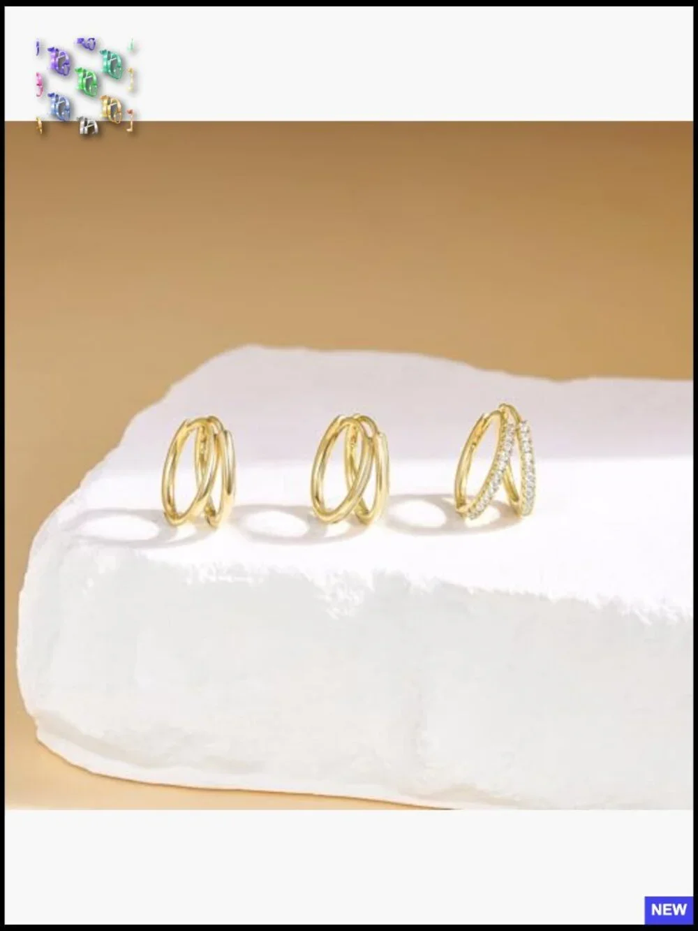 Huggie Hoop Earrings Set 3 Pairs Gold Plated Cubic Zirconia Dainty Lightweight
